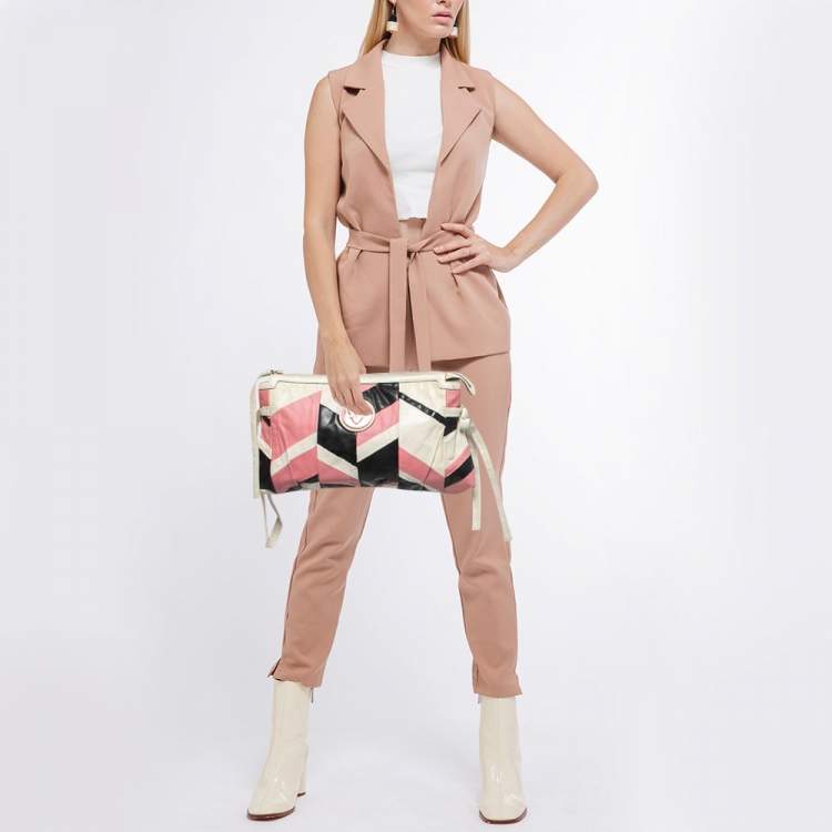 Pre Owned Gucci Multicolor Patch Leather Large Hysteria Wristlet Clutch