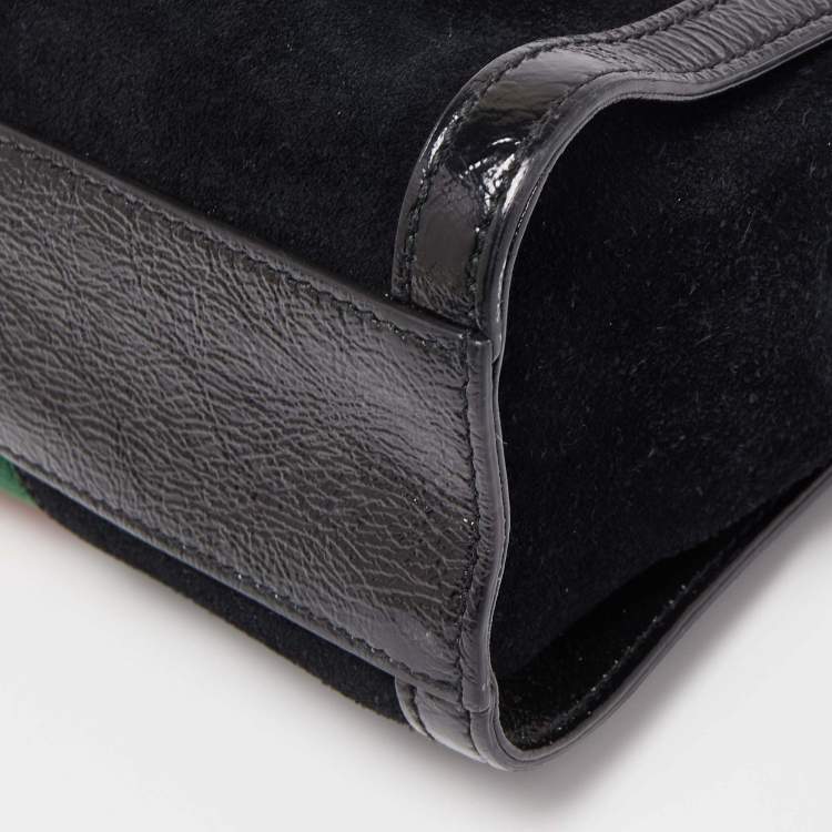 Pre Owned Gucci Black Suede and Patent Leather Small Web Ophidia Tote