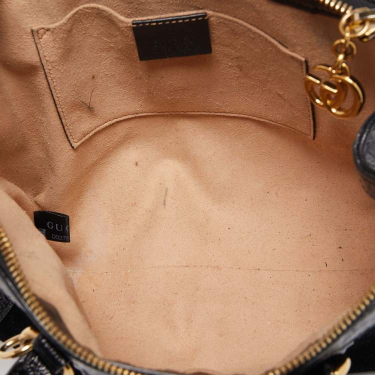 Pre Owned Gucci Black Suede and Patent Leather Small Web Ophidia Tote