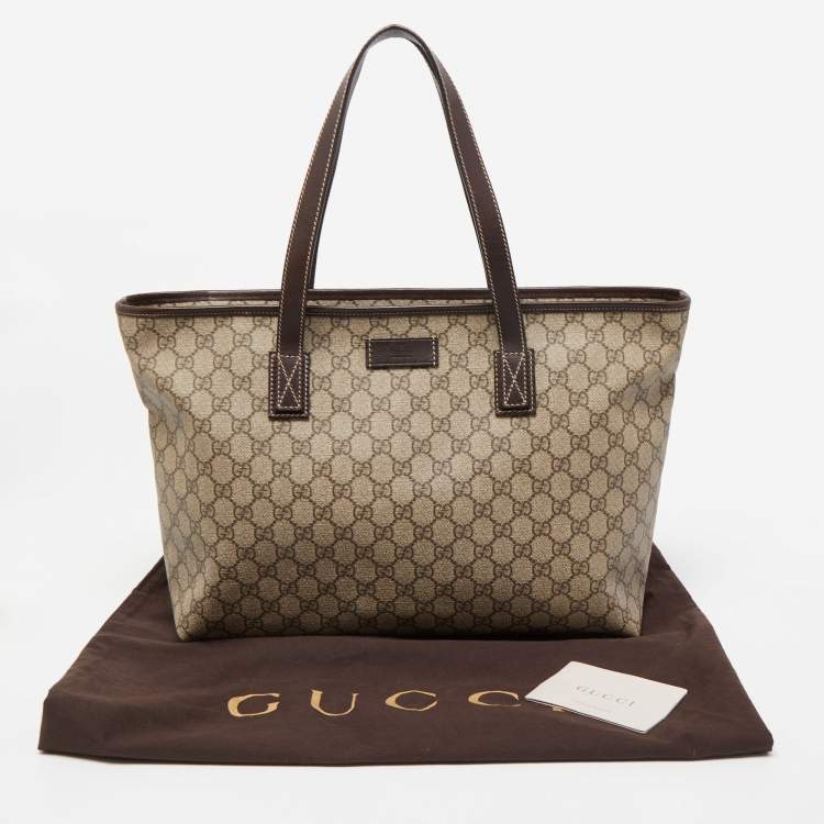 Pre Owned Gucci Ebony/Beige GG Supreme Canvas Zip Tote
