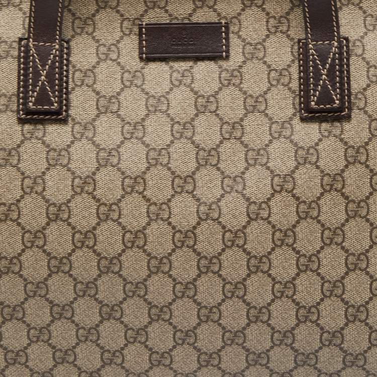 Pre Owned Gucci Ebony/Beige GG Supreme Canvas Zip Tote