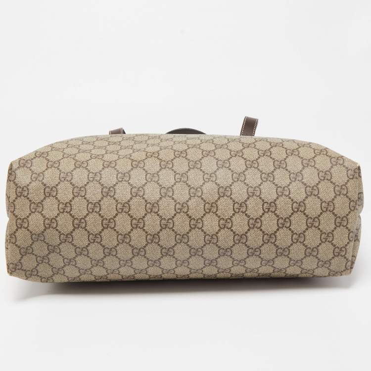 Pre Owned Gucci Ebony/Beige GG Supreme Canvas Zip Tote