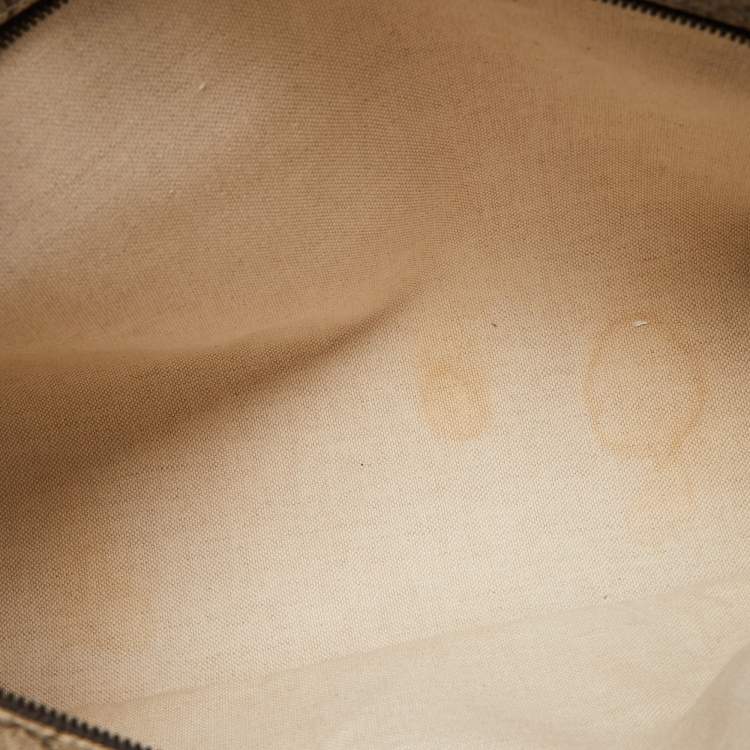 Pre Owned Gucci Ebony/Beige GG Supreme Canvas Zip Tote
