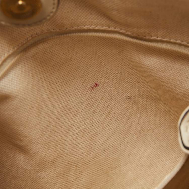Pre Owned Gucci Off White/Beige GG Canvas and Leather Medium Sukey Tote