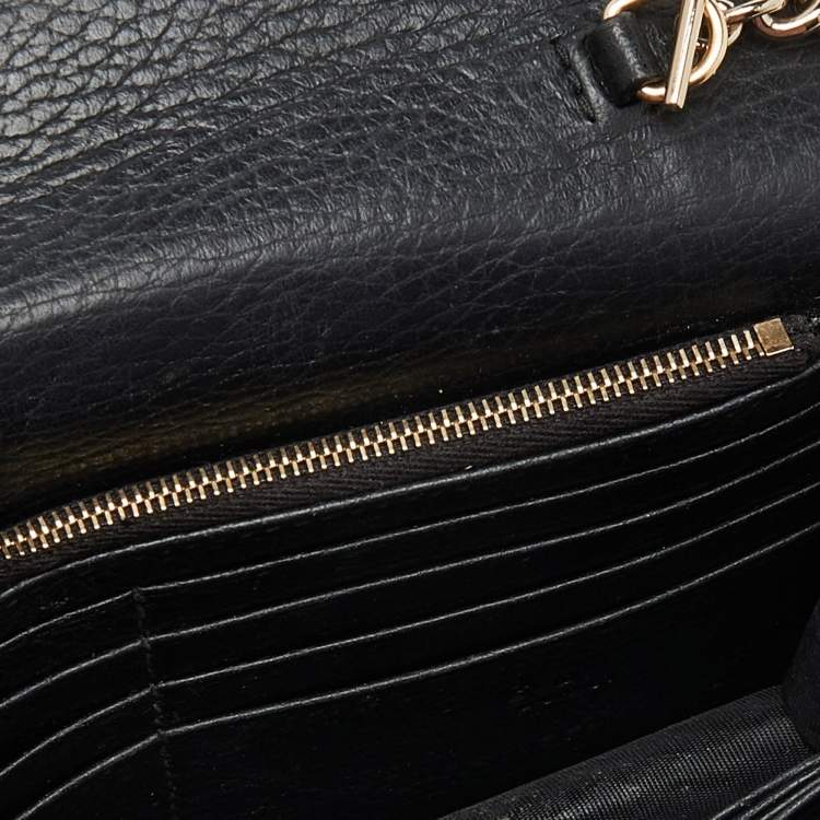 Pre Owned Gucci Black Leather Interlocking G Wallet on Chain