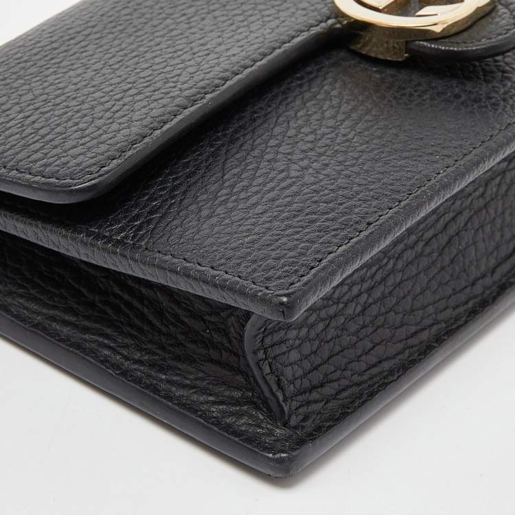 Pre Owned Gucci Black Leather Interlocking G Wallet on Chain
