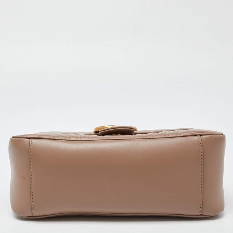 Pre Owned Gucci Beige Matelasse Leather Small GG Marmont Top Handle Bag