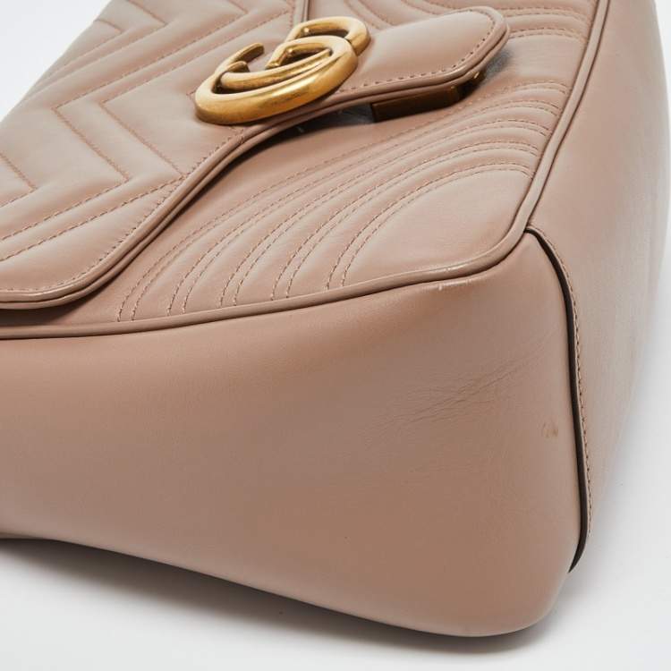 Pre Owned Gucci Beige Matelasse Leather Small GG Marmont Top Handle Bag