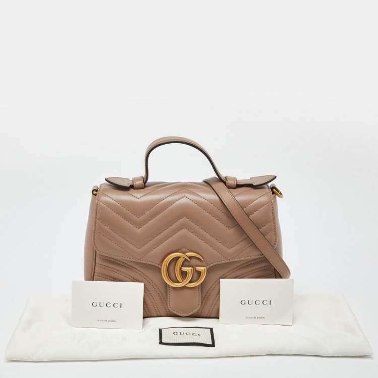 Pre Owned Gucci Beige Matelasse Leather Small GG Marmont Top Handle Bag