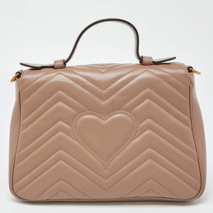 Pre Owned Gucci Beige Matelasse Leather Small GG Marmont Top Handle Bag