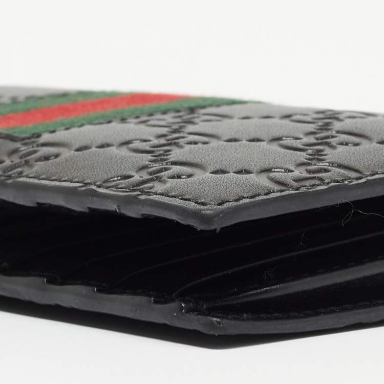مملوكة مسبقًا Gucci Black Guccissima Leather Web Vertical Wallet