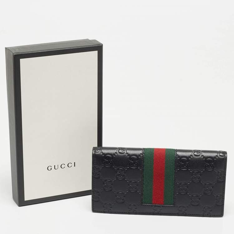 مملوكة مسبقًا Gucci Black Guccissima Leather Web Vertical Wallet