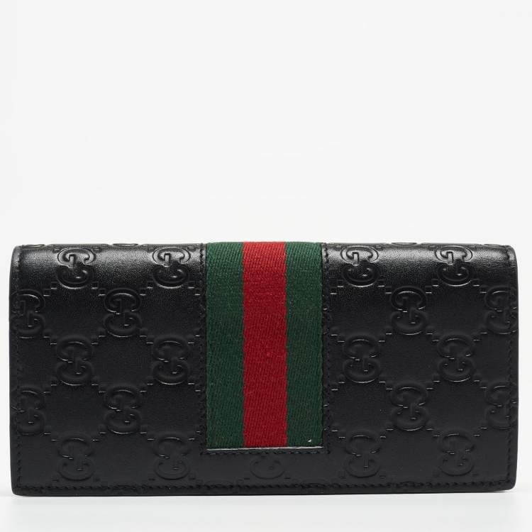مملوكة مسبقًا Gucci Black Guccissima Leather Web Vertical Wallet