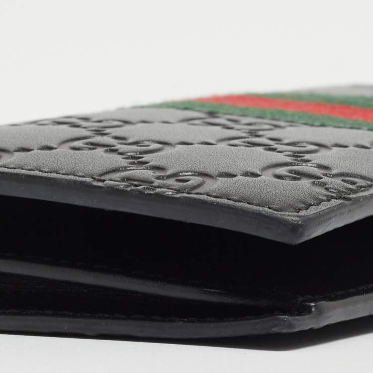 مملوكة مسبقًا Gucci Black Guccissima Leather Web Vertical Wallet