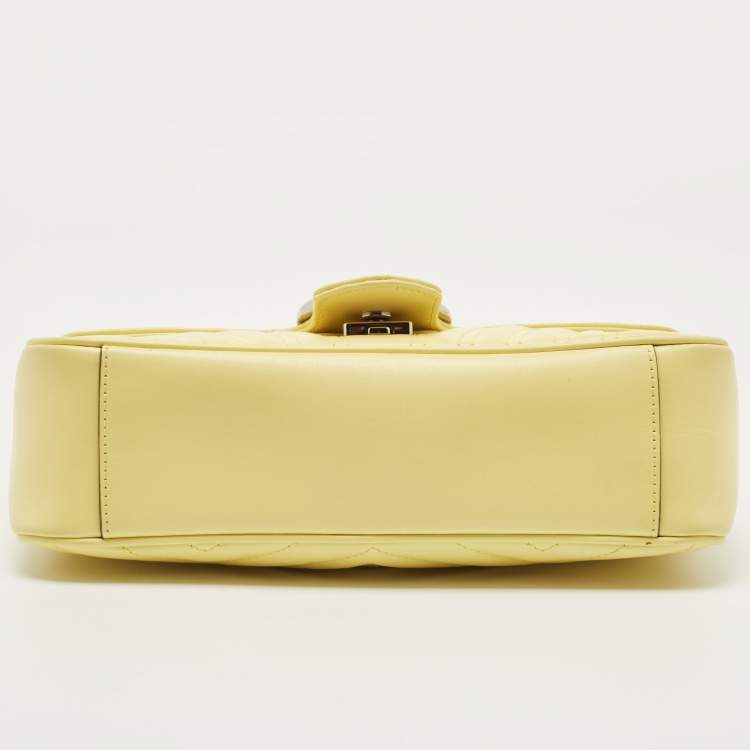 Pre Owned Gucci Yellow Matelassé Leather Small GG Marmont Shoulder Bag