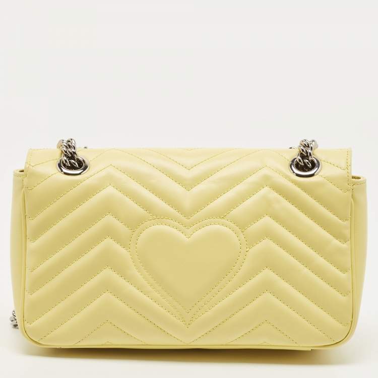 Pre Owned Gucci Yellow Matelassé Leather Small GG Marmont Shoulder Bag