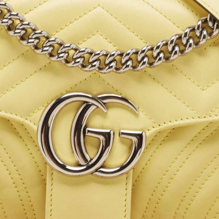 Pre Owned Gucci Yellow Matelassé Leather Small GG Marmont Shoulder Bag