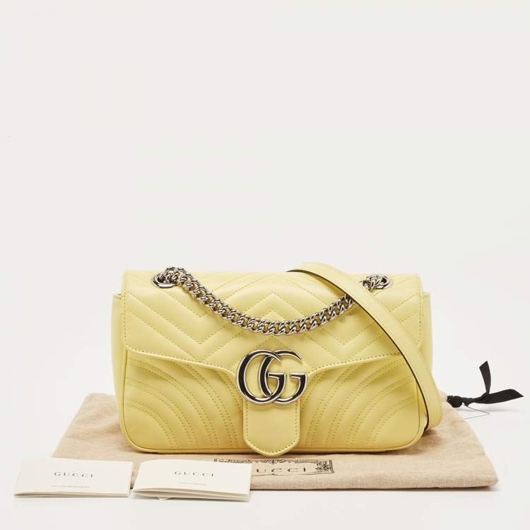 Pre Owned Gucci Yellow Matelassé Leather Small GG Marmont Shoulder Bag