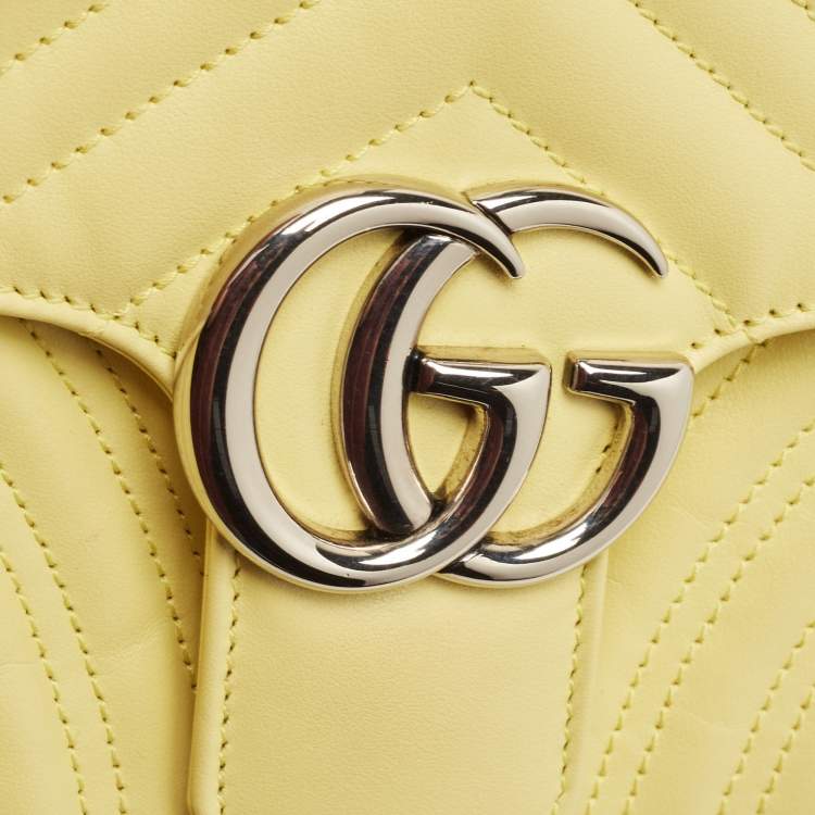 Pre Owned Gucci Yellow Matelassé Leather Small GG Marmont Shoulder Bag