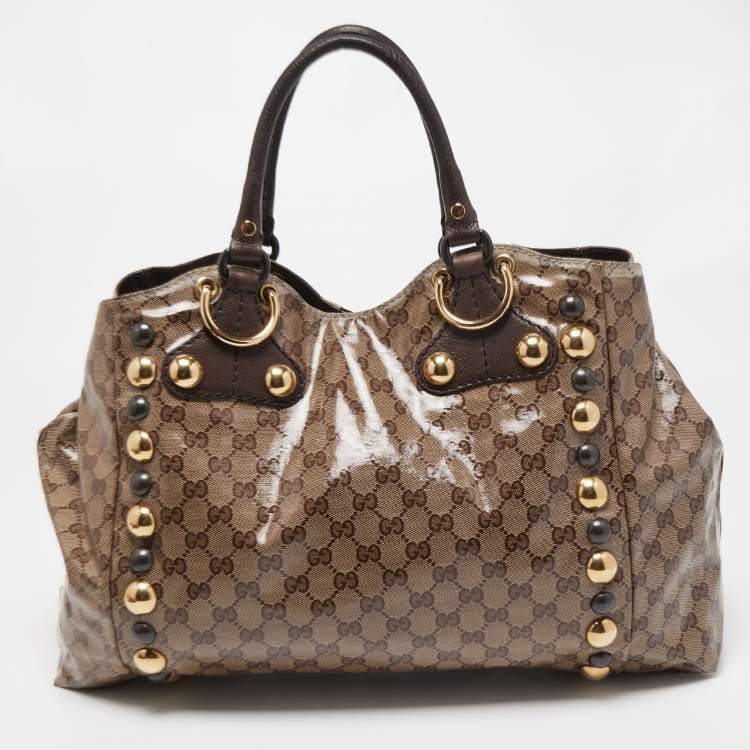 Pre Owned Gucci Beige GG Crystal Canvas Large Babouska Heart Tote
