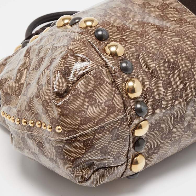 Pre Owned Gucci Beige GG Crystal Canvas Large Babouska Heart Tote