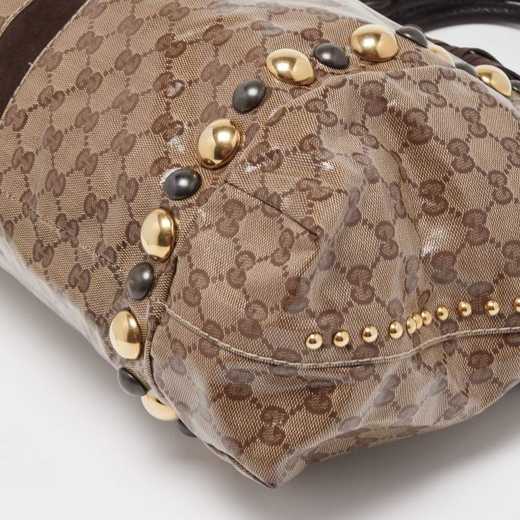 Pre Owned Gucci Beige GG Crystal Canvas Large Babouska Heart Tote