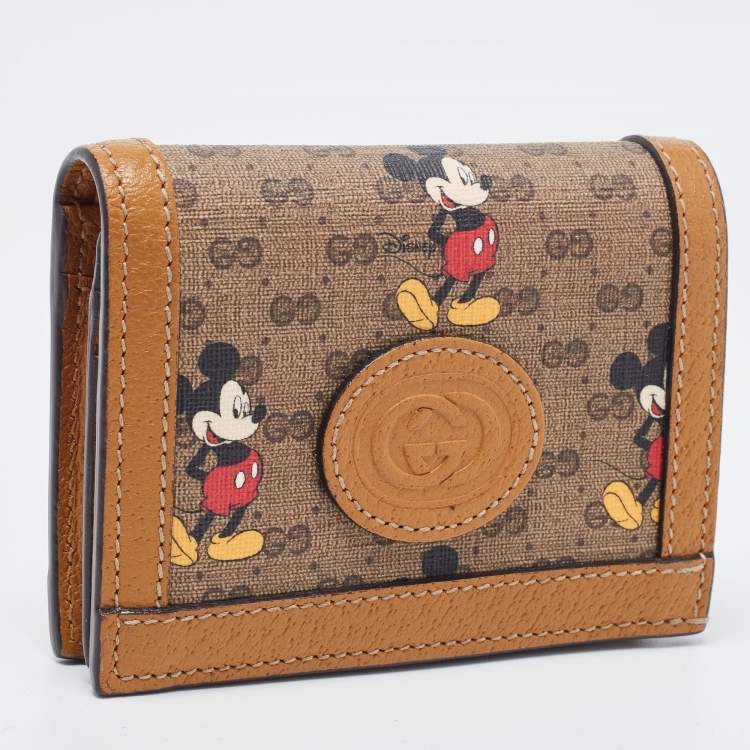 مملوكة مسبقًا Gucci Brown/Beige GG Supremes and Leather Mickey Mouse Flap Card Case 