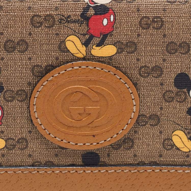 مملوكة مسبقًا Gucci Brown/Beige GG Supremes and Leather Mickey Mouse Flap Card Case 