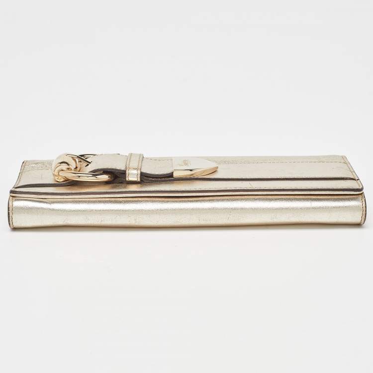 Pre Owned Gucci Gold Leather Romy Clutch