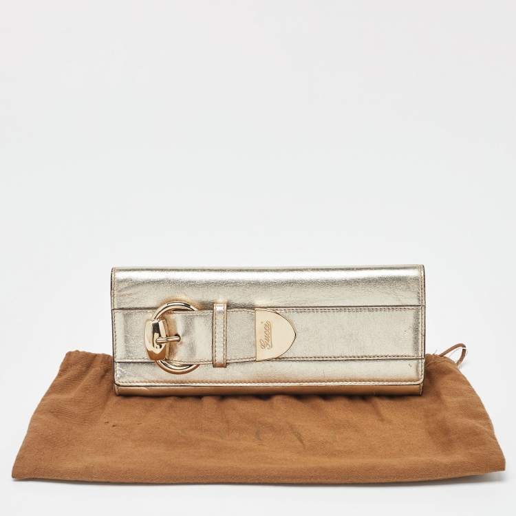 Pre Owned Gucci Gold Leather Romy Clutch