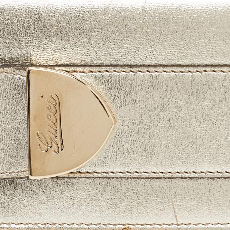 Pre Owned Gucci Gold Leather Romy Clutch