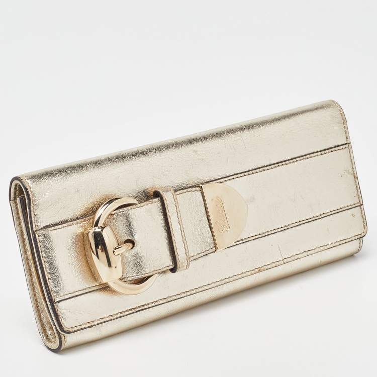 Pre Owned Gucci Gold Leather Romy Clutch