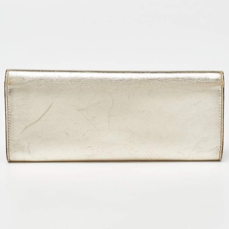 Pre Owned Gucci Gold Leather Romy Clutch
