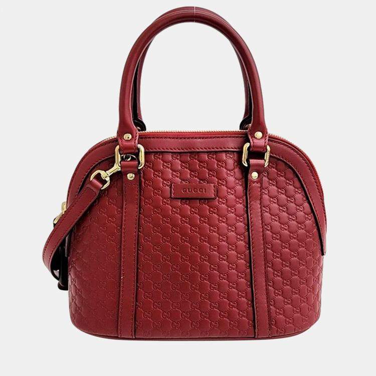 Pre Owned Gucci Red Leather Mico Guccissima Dome Top Handle Bag 