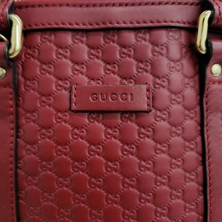 Pre Owned Gucci Red Leather Mico Guccissima Dome Top Handle Bag 