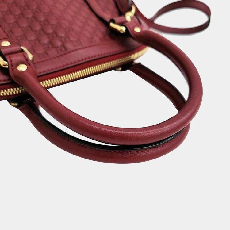 Pre Owned Gucci Red Leather Mico Guccissima Dome Top Handle Bag 