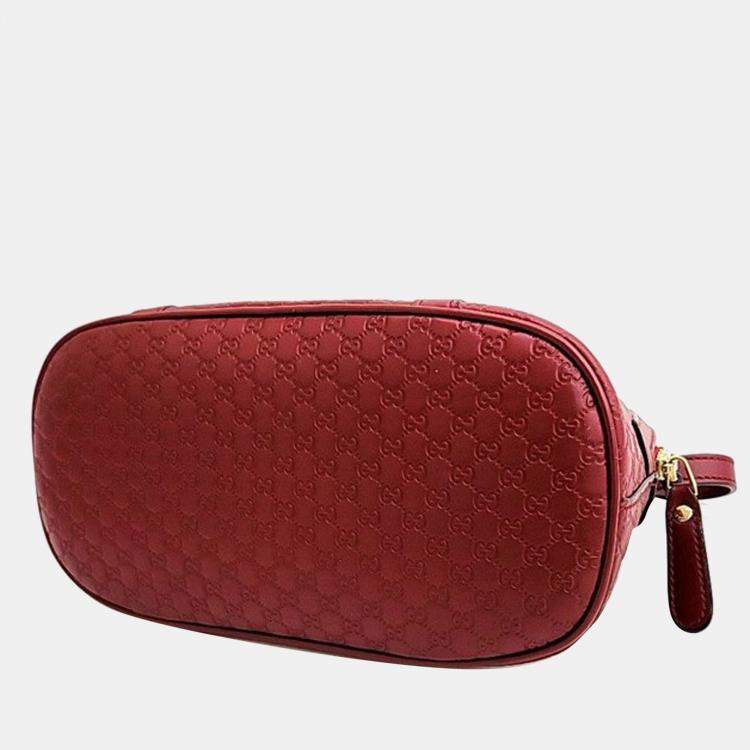 Pre Owned Gucci Red Leather Mico Guccissima Dome Top Handle Bag 