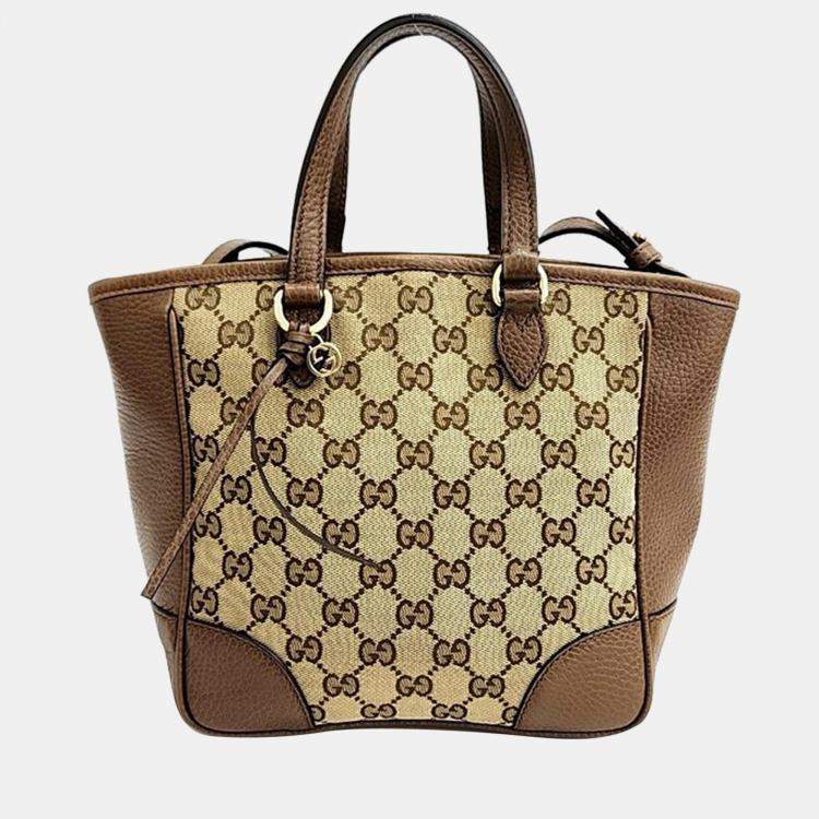 Gucci Brown GG Canvas & Pink Leather Small Bree Tote