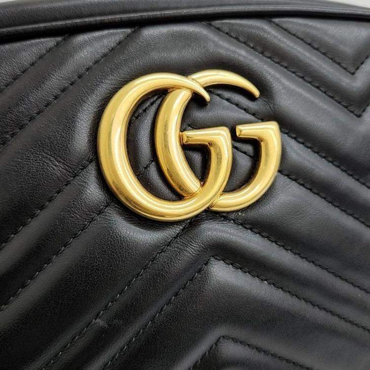 Pre Owned Gucci Black Leather GG Marmont Camera Shoulder Bag