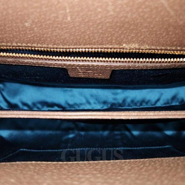 Pre Owned Gucci Brown Coated Canvas Leather Small Ophidia Web Chain Shoulder Bag