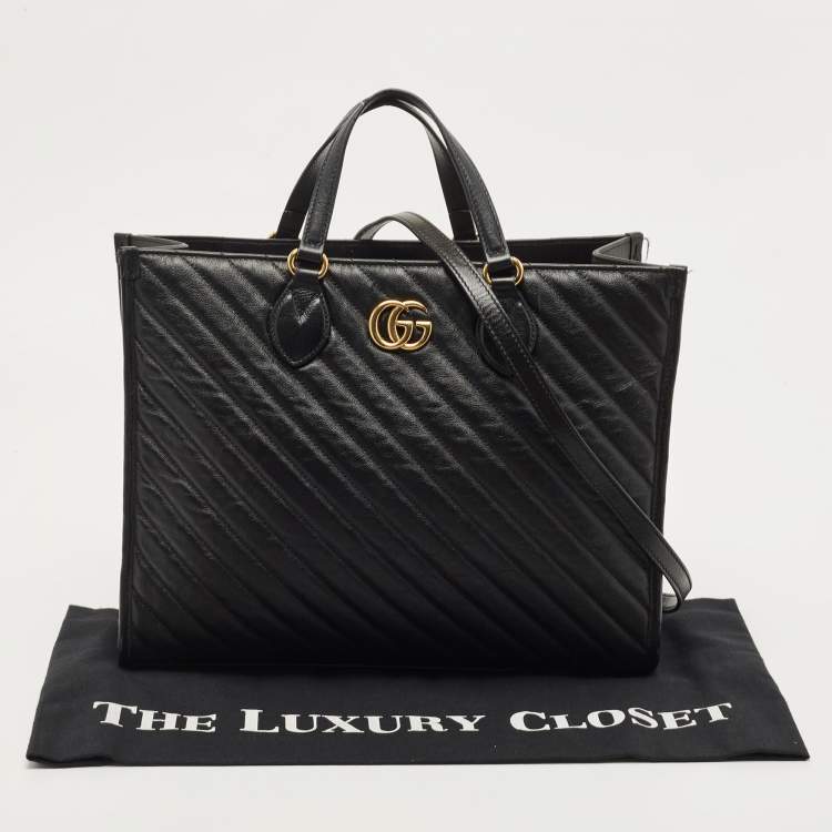 مملوكة مسبقًا Gucci Black Diagonal Matelasse Leather GG Marmont Tote