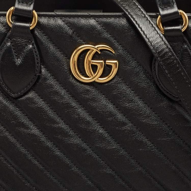 مملوكة مسبقًا Gucci Black Diagonal Matelasse Leather GG Marmont Tote