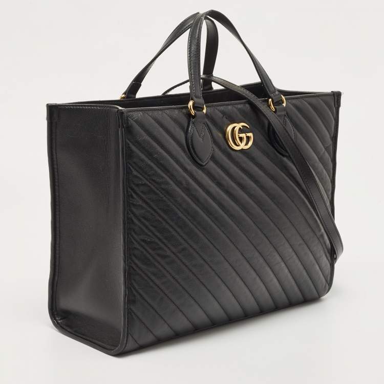 مملوكة مسبقًا Gucci Black Diagonal Matelasse Leather GG Marmont Tote