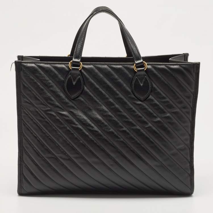مملوكة مسبقًا Gucci Black Diagonal Matelasse Leather GG Marmont Tote