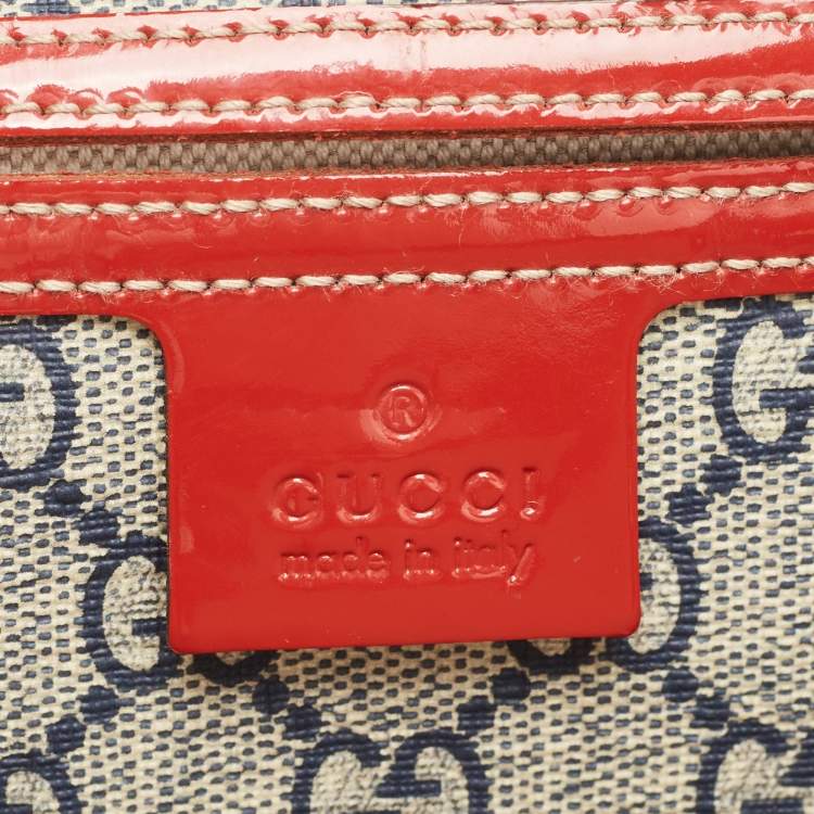 Pre Owned Gucci Red/Blue GG Supreme Canvas and Patent Leather Medium Heart Tattoo Joy Tote