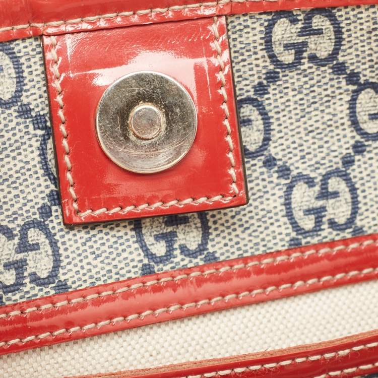 Pre Owned Gucci Red/Blue GG Supreme Canvas and Patent Leather Medium Heart Tattoo Joy Tote
