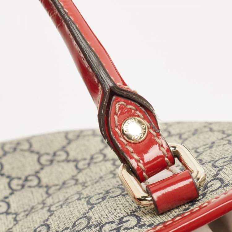 Pre Owned Gucci Red/Blue GG Supreme Canvas and Patent Leather Medium Heart Tattoo Joy Tote