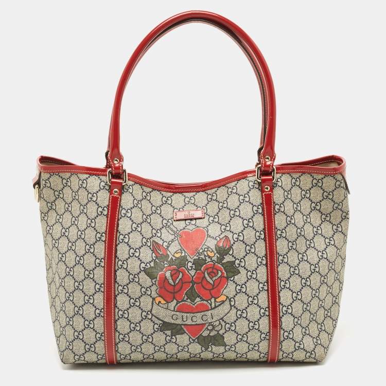 Gucci Red/Blue GG Supreme Canvas and Patent Leather Medium Heart Tattoo Joy Tote  Gucci