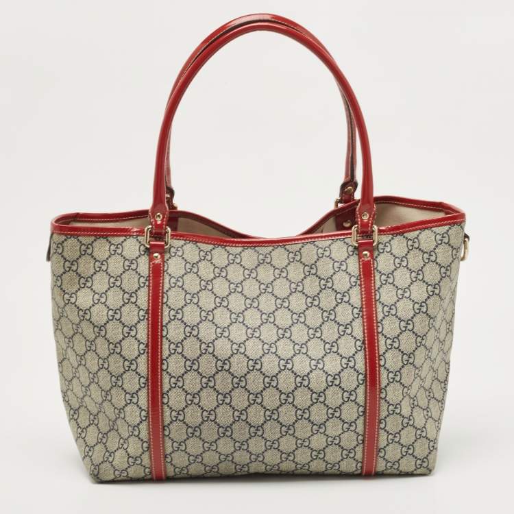 Pre Owned Gucci Red/Blue GG Supreme Canvas and Patent Leather Medium Heart Tattoo Joy Tote