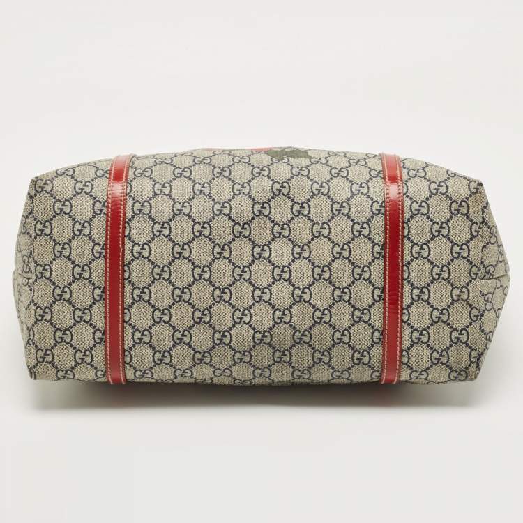 Pre Owned Gucci Red/Blue GG Supreme Canvas and Patent Leather Medium Heart Tattoo Joy Tote